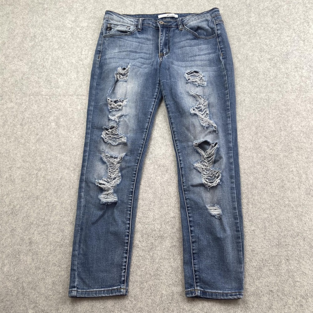 KanCan Straight Jeans Juniors 9/28 (30x26) Blue Distressed Stretch Denim